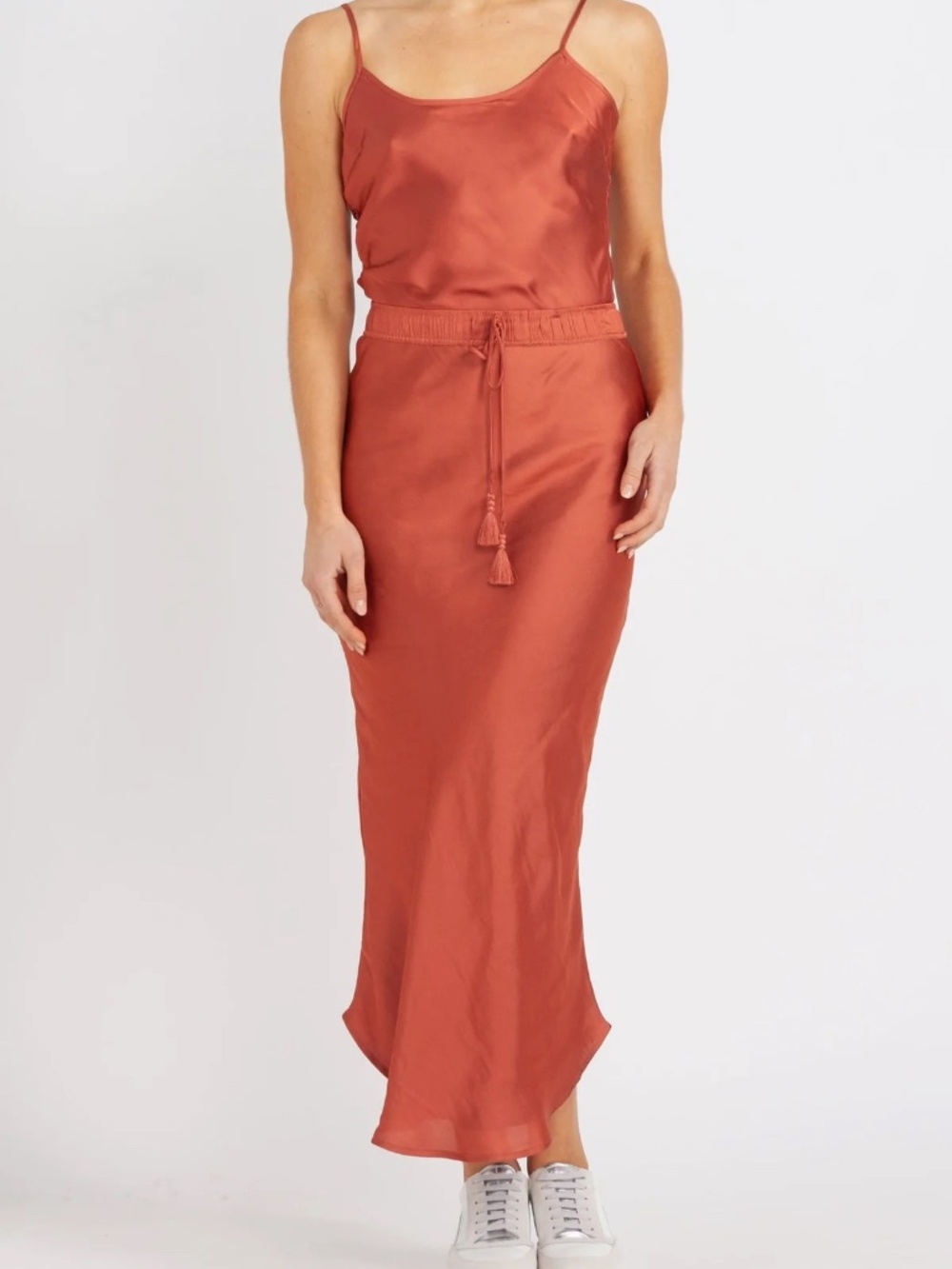 Flannel Harmony Satin Burnt Orange Satin Top & Skirt - Size 1 (Small)